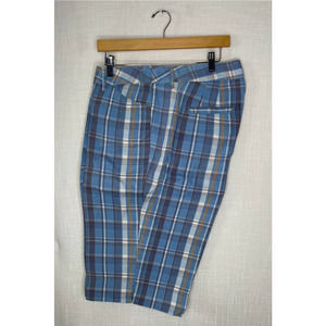 Venezia Blue Plaid Bermuda Shorts Size 16 Side pockets
